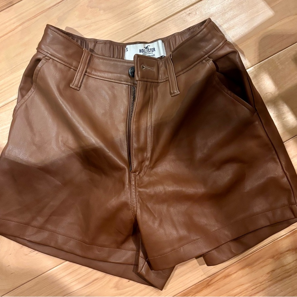 Brown Faux Leather Shorts